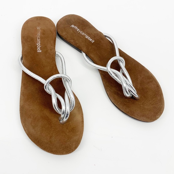 Jeffrey Campbell Leather Metallic Infinity Knot Thong Sandals Size 6 - Picture 2 of 7